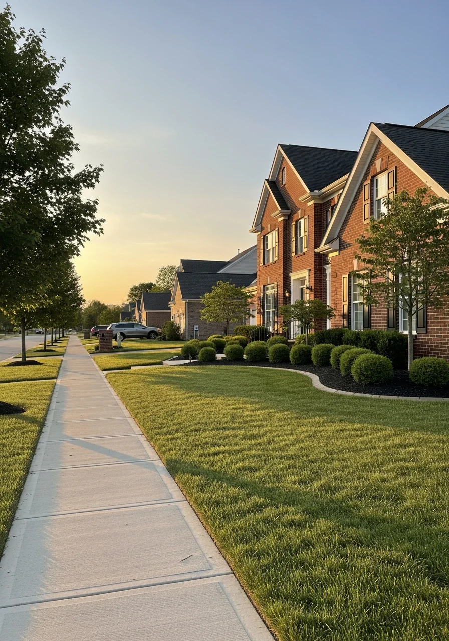 Paver walkway and landscape installation at a Hilliard, Ohio home with brick pavers and defined planting beds