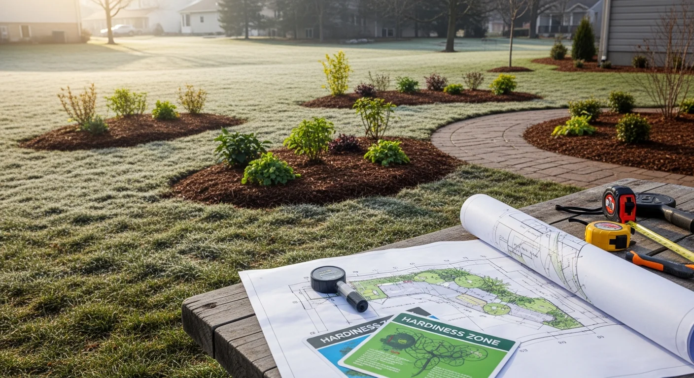 Custom landscape design plan for a residential property in Grove City, Ohio with paver walkway and native plantings
