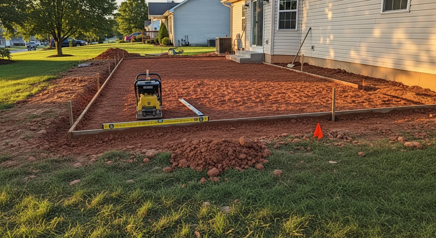 Paver patio installation as part of a full landscape project at a Grove City, Ohio residential property