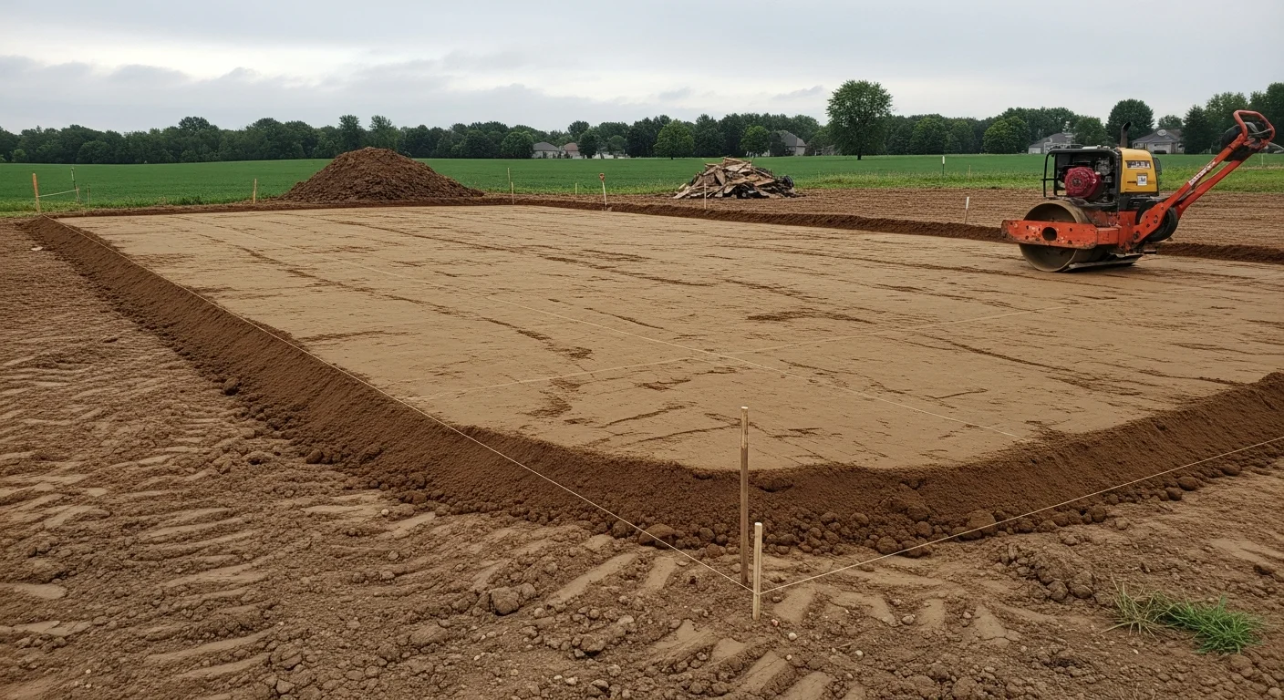 Site preparation and grading work at a residential property in Grove City, Ohio before landscape installation