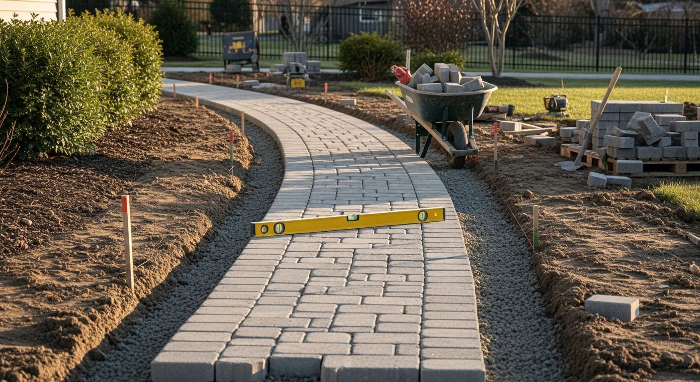 Paver walkway installation at a Grove City, Ohio home using brick pavers leading to the front entry