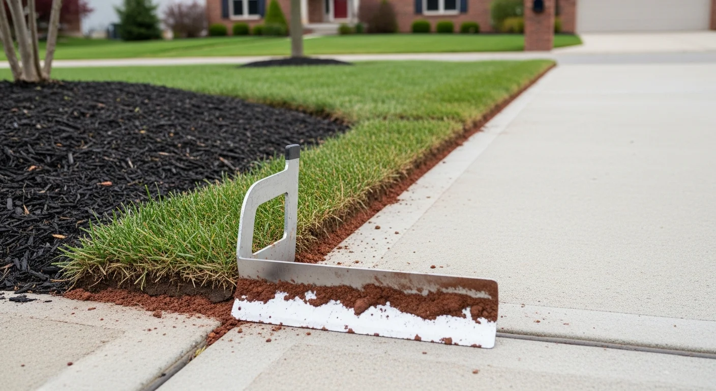 Yard edging service creating a clean border between lawn and planting beds at a Grove City, Ohio home